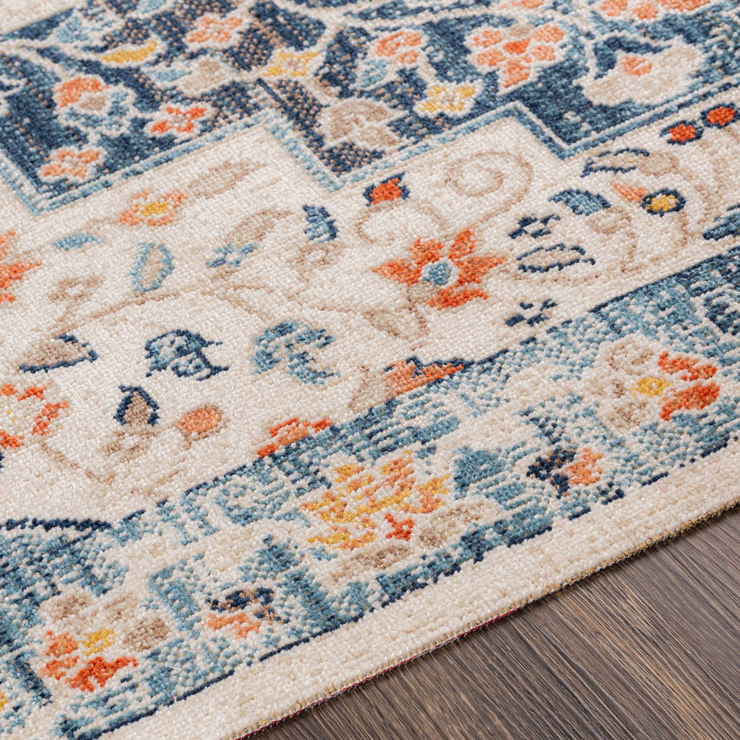 Vintage Style Ivory, Blue and Peach Traditional Floral Medallion Outdoor Safe Area Rug - The Rug Decor