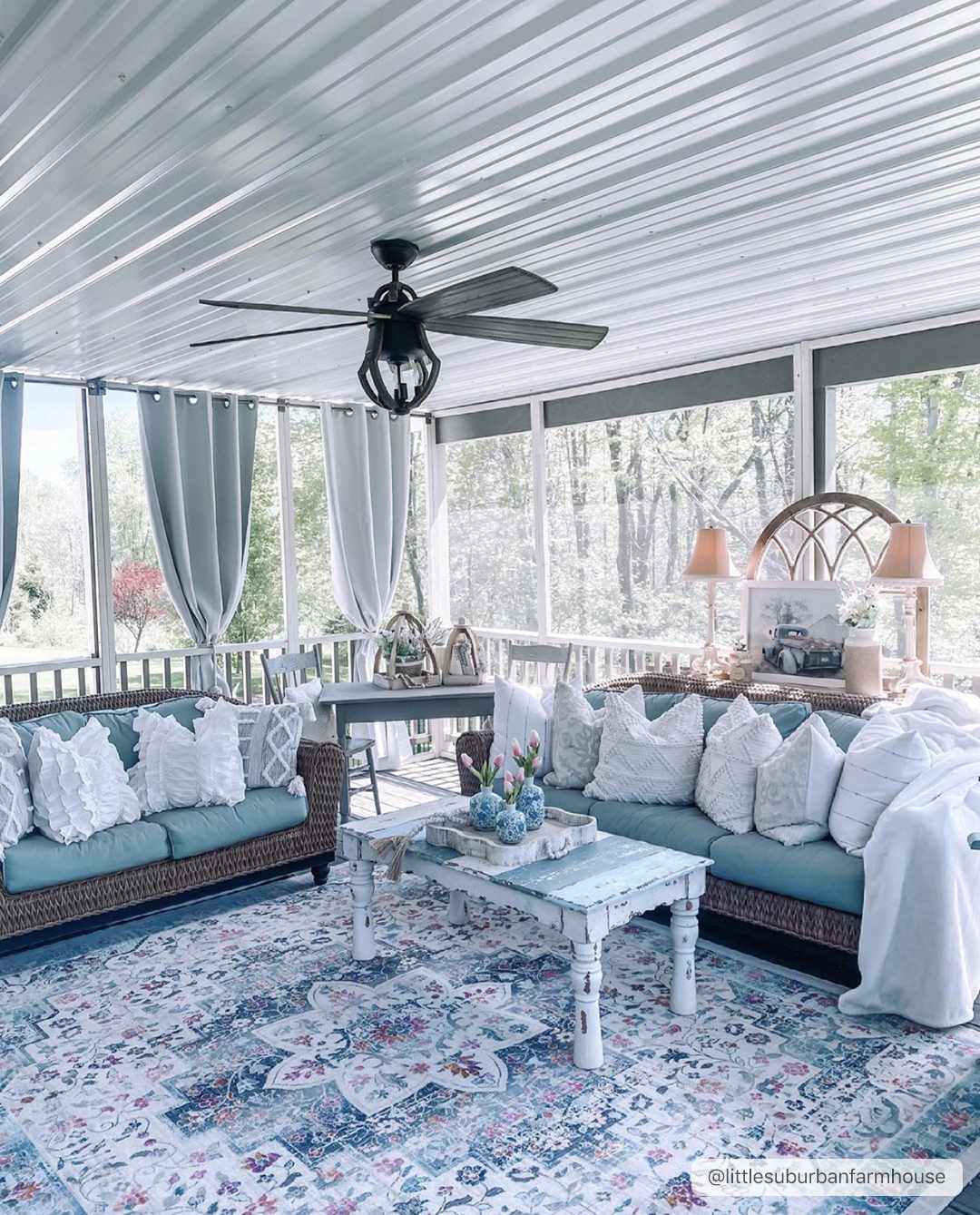 Vintage Style Ivory, Blue and Peach Traditional Floral Medallion Outdoor Safe Area Rug - The Rug Decor