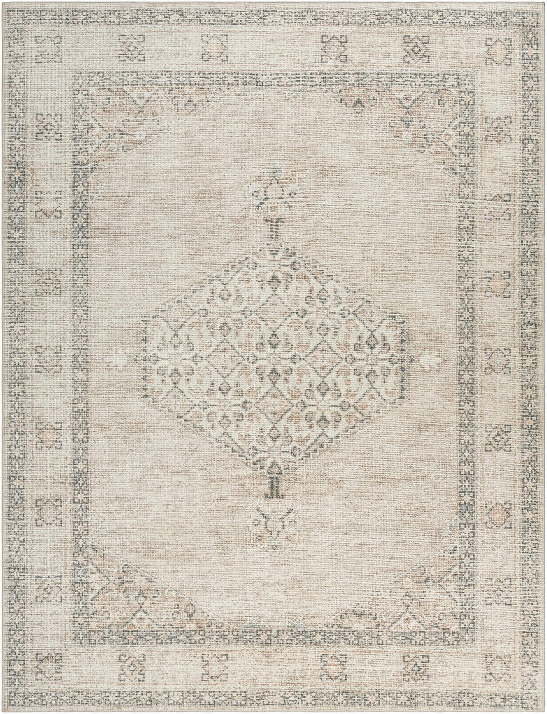 Vintage Style Ivory, Tan and Black Traditional medallion area rug - The Rug Decor