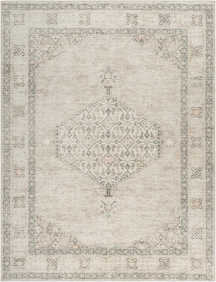 Vintage Style Ivory, Tan and Black Traditional medallion area rug - The Rug Decor