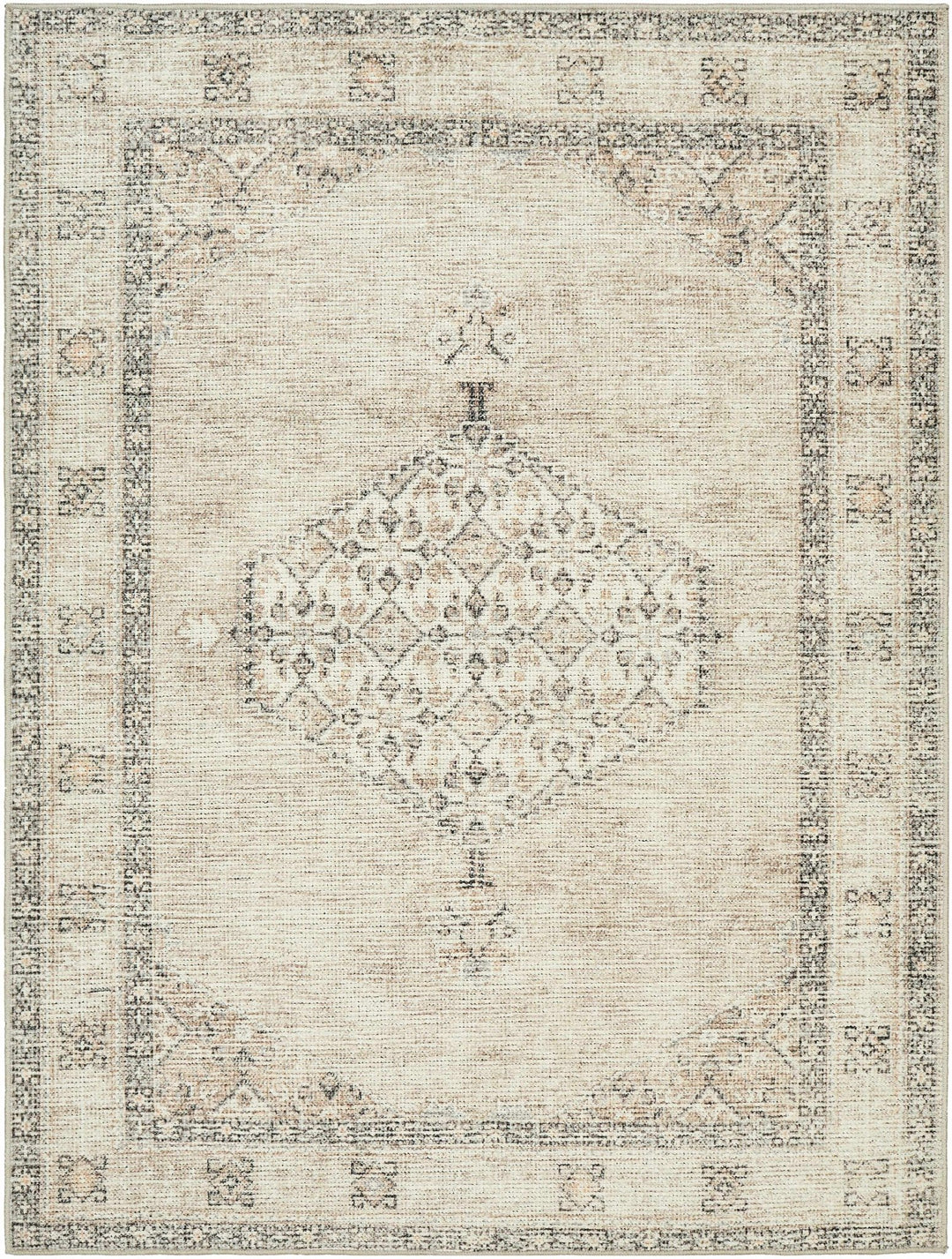 Vintage Style Ivory, Tan and Black Traditional medallion area rug - The Rug Decor