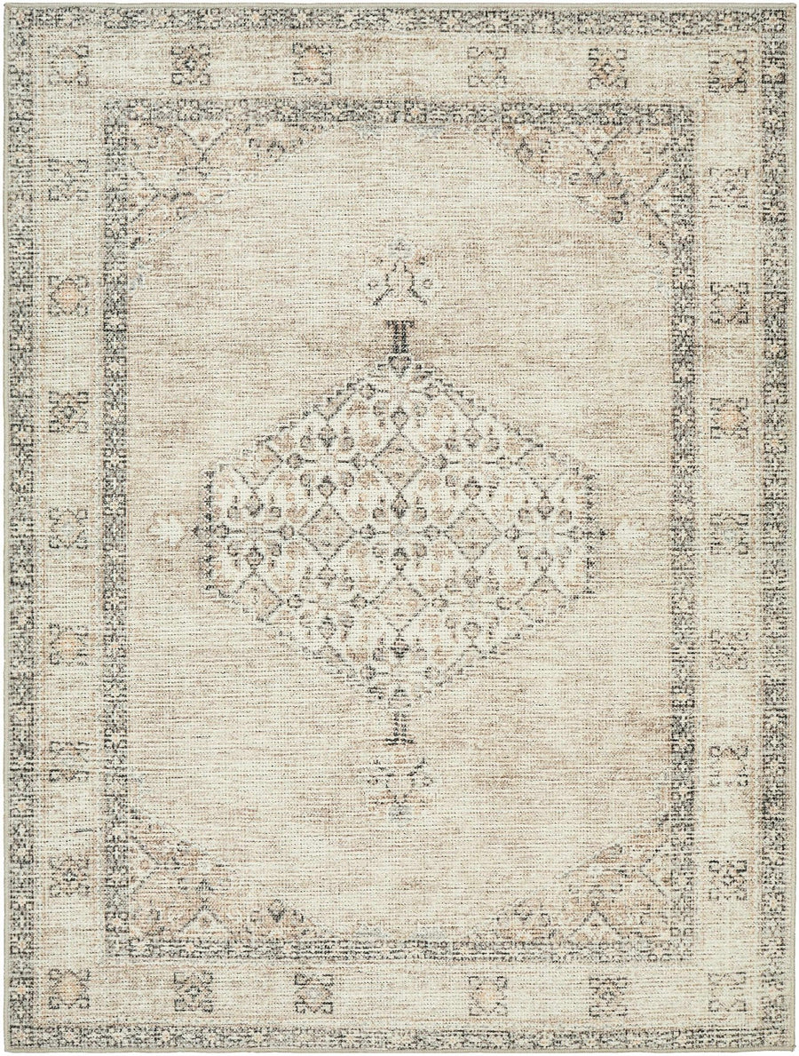 Vintage Style Ivory, Tan and Black Traditional medallion area rug - The Rug Decor