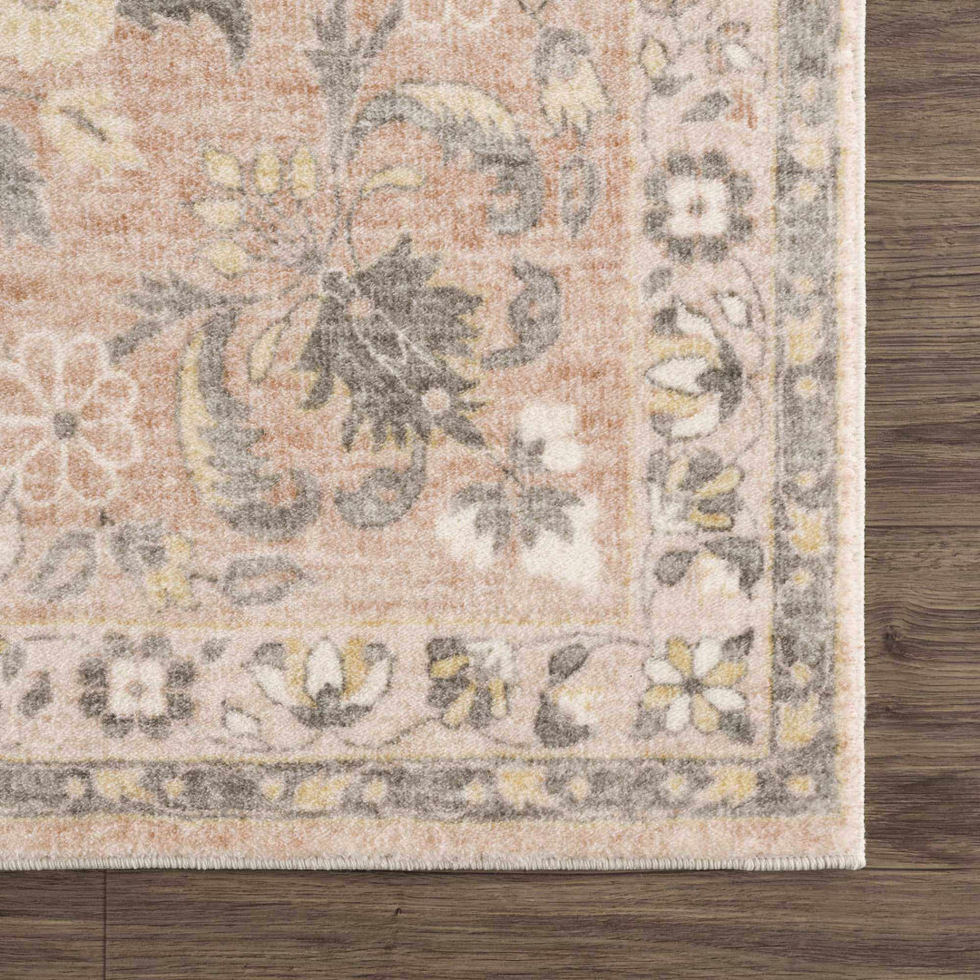 Vintage style Peach and Gray Traditional Floral area rug - The Rug Decor