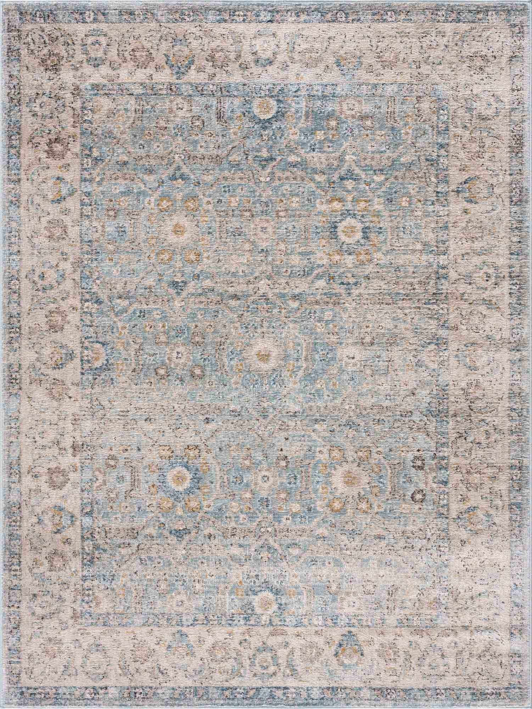Vintage Style Peach, Blue and Charcoal Traditional Turkish Design Area Rug - The Rug Decor