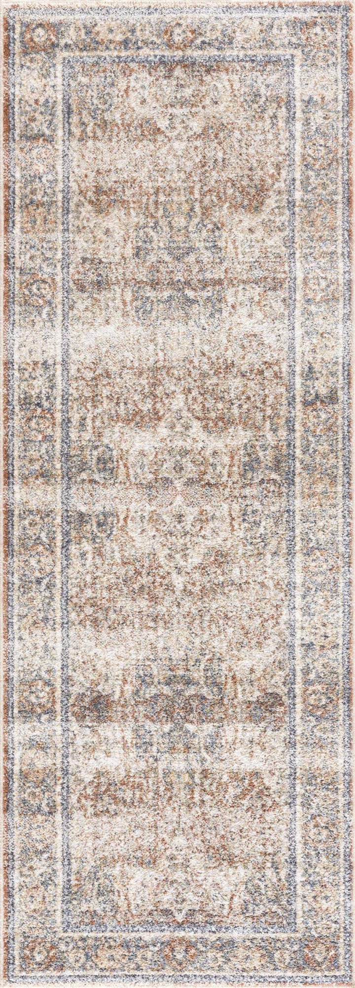 Vintage style Rust, Charcoal and Beige Traditional Design washable rug - The Rug Decor