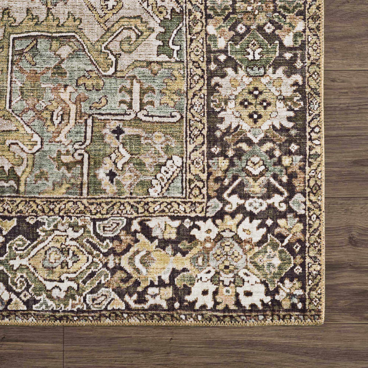 Vintage Style Traditional Heriz Medallion Green, Tan and Charcoal area rug - The Rug Decor