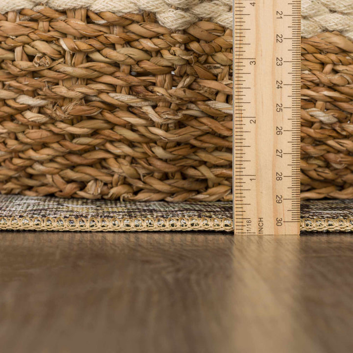 Vintage Style Traditional Heriz Medallion Green, Tan and Charcoal area rug - The Rug Decor