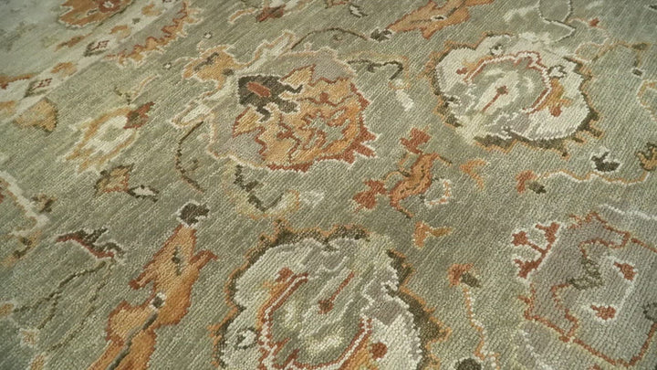 Hand Knotted Antique Olive and Ivory Traditional Persian Vintage Oushak Wool Rug | TRDCP707
