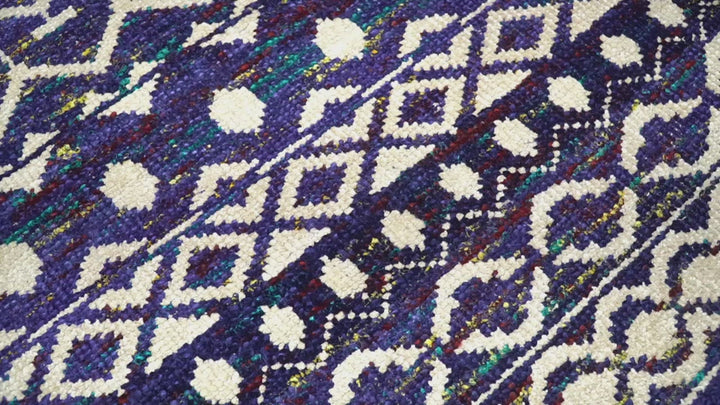 4x6 and 8x10 Hand Knotted Blue and White Modern Contemporary Southwestern Tribal Trellis Recycled Silk Area Rug | OP6