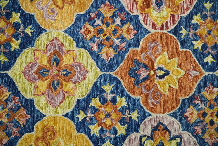 Vibrant 5x7 Hand Tufted Blue and Gold Modern Damask Oriental traditional Wool Area Rug | TRDMA41