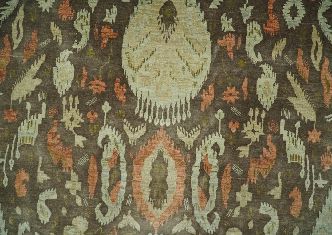 10x10 Round Fine Hand Knotted Brown and Beige Traditional Vintage Persian Style Antique Wool Rug | AGR47 - The Rug Decor