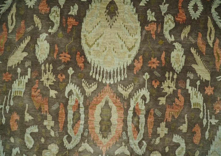 10x10 Round Fine Hand Knotted Brown and Beige Traditional Vintage Persian Style Antique Wool Rug | AGR47 - The Rug Decor