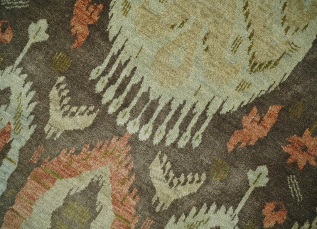 10x10 Round Fine Hand Knotted Brown and Beige Traditional Vintage Persian Style Antique Wool Rug | AGR47 - The Rug Decor