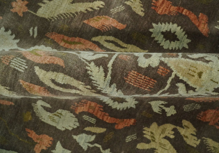 10x10 Round Fine Hand Knotted Brown and Beige Traditional Vintage Persian Style Antique Wool Rug | AGR47 - The Rug Decor