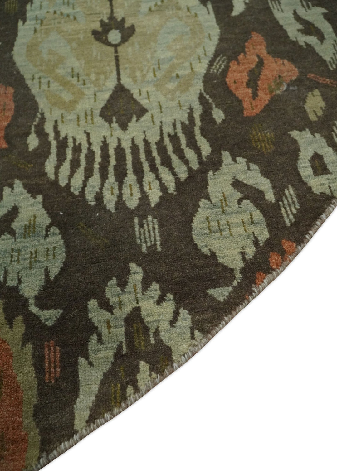 10x10 Round Fine Hand Knotted Brown and Beige Traditional Vintage Persian Style Antique Wool Rug | AGR47 - The Rug Decor