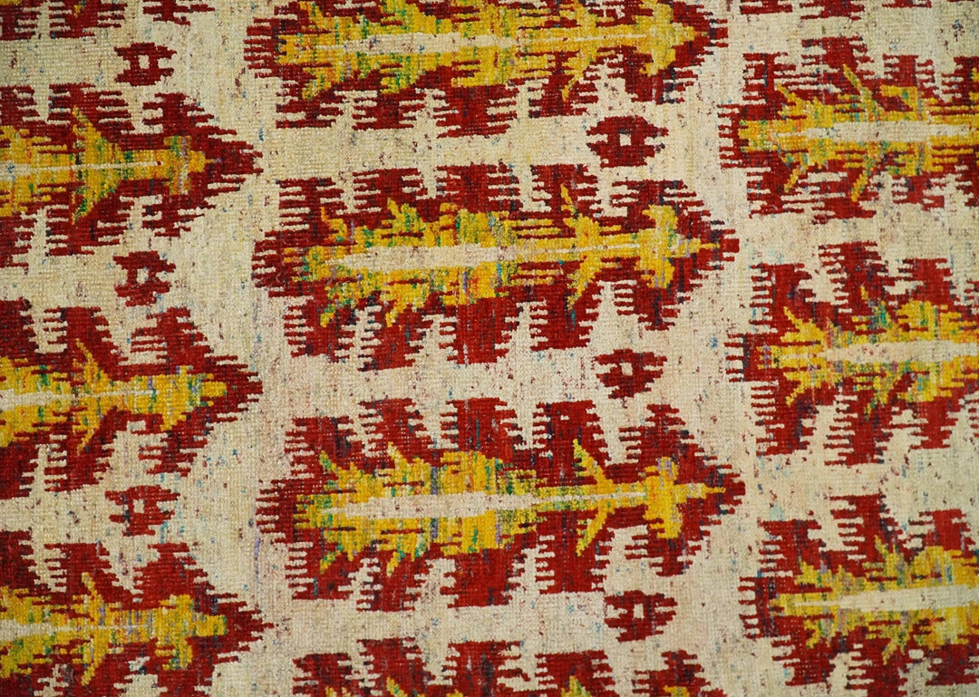 10x14 Hand Knotted Beige, Rust and Gold Modern Contemporary Southwestern Tribal Trellis Recycled Silk Area Rug | OP24 - The Rug Decor