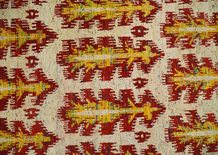 10x14 Hand Knotted Beige, Rust and Gold Modern Contemporary Southwestern Tribal Trellis Recycled Silk Area Rug | OP24 - The Rug Decor