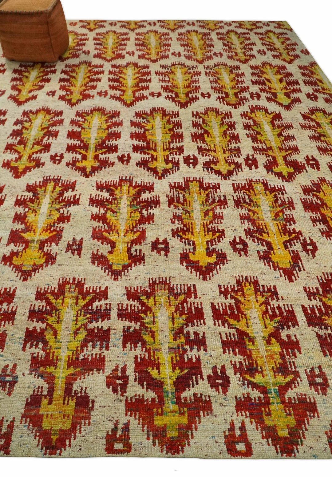 10x14 Hand Knotted Beige, Rust and Gold Modern Contemporary Southwestern Tribal Trellis Recycled Silk Area Rug | OP24 - The Rug Decor