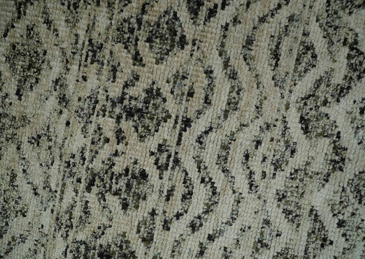 10x14 Hand Knotted Ivory, Black and Olive Modern Contemporary Southwestern Tribal Trellis Recycled Silk Area Rug | OP50 - The Rug Decor