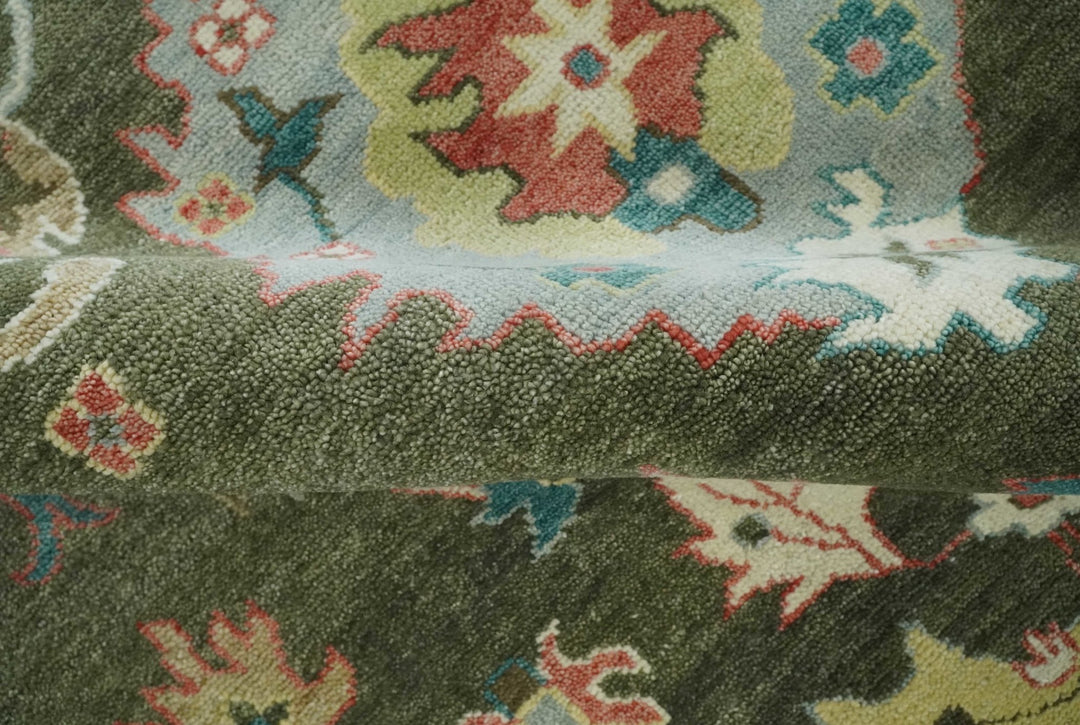 10x14 Wool Traditional Persian Olive and Ivory Vibrant Colorful Hand knotted Oushak Area Rug | TRDCP10621014 - The Rug Decor