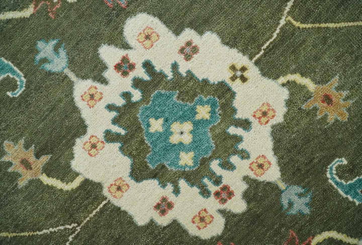10x14 Wool Traditional Persian Olive and Ivory Vibrant Colorful Hand knotted Oushak Area Rug | TRDCP10621014 - The Rug Decor