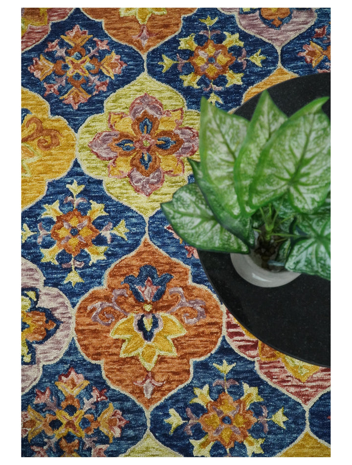 Vibrant 5x7 Hand Tufted Blue and Gold Modern Damask Oriental traditional Wool Area Rug | TRDMA41