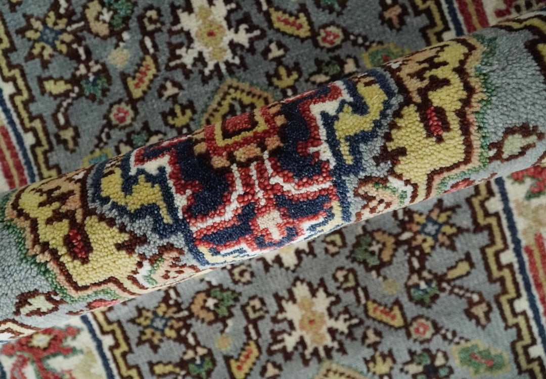 12 feet runner Mustard, Charcoal and Ivory Hand knotted Traditional wool Area Rug - The Rug Decor