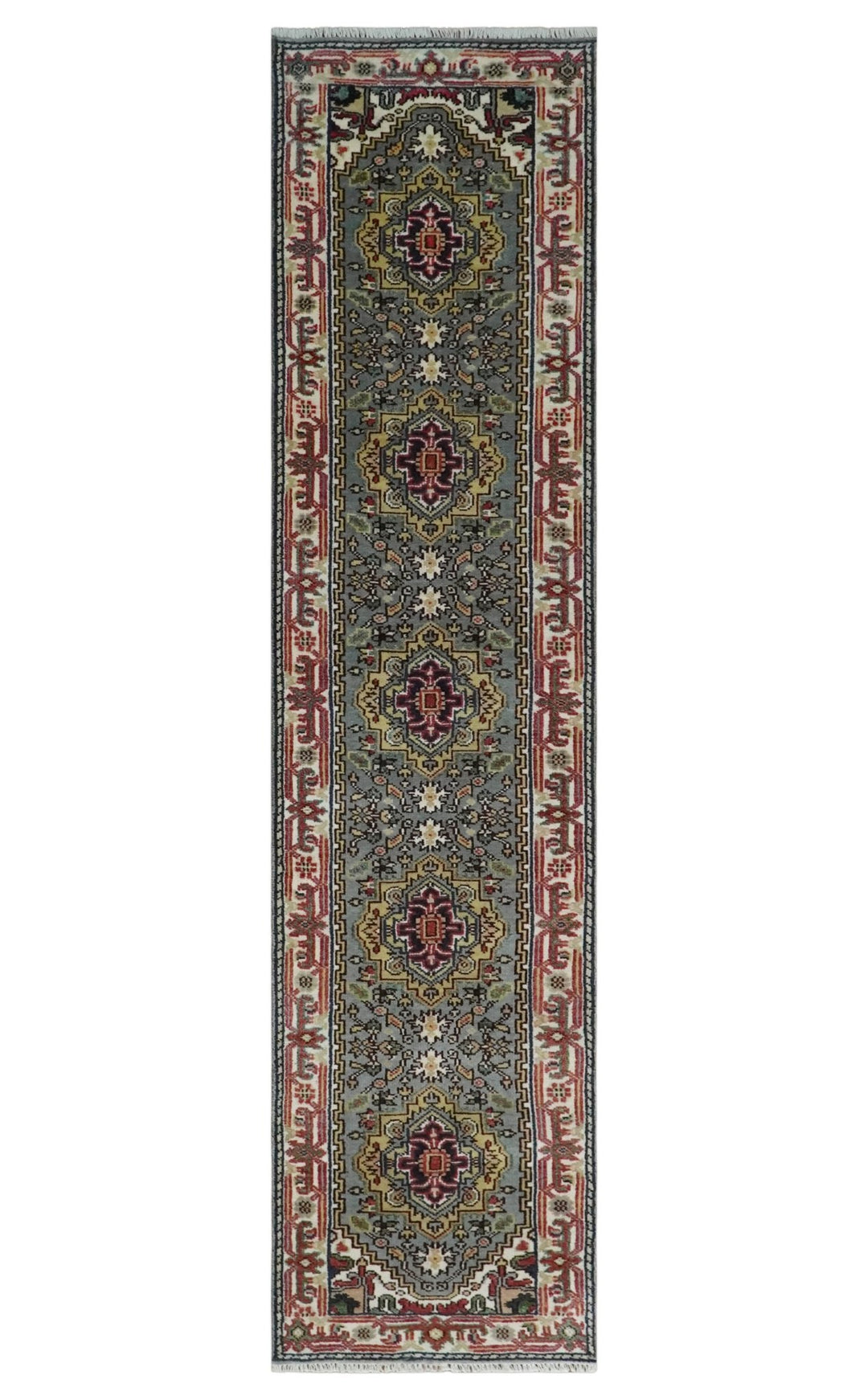 12 feet runner Mustard, Charcoal and Ivory Hand knotted Traditional wool Area Rug - The Rug Decor