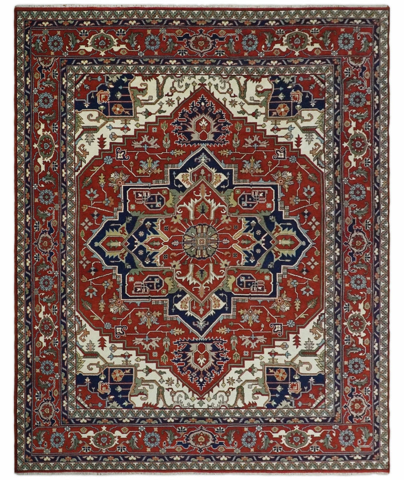 12x15 Hand Knotted Red and Ivory Traditional Heriz Serapi Antique Wool Rug | TRDCP4251215 - The Rug Decor