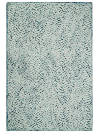 2.4x9 Runner and 6x9 Hand Tufted Blue and White Modern Geometric Wool Area Rug | TRDMA7 - The Rug Decor