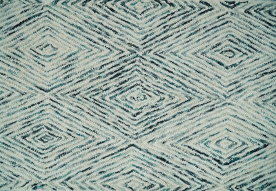 2.4x9 Runner Hand Tufted Blue and White Modern Geometric Wool Area Rug | TRDMA7 - The Rug Decor