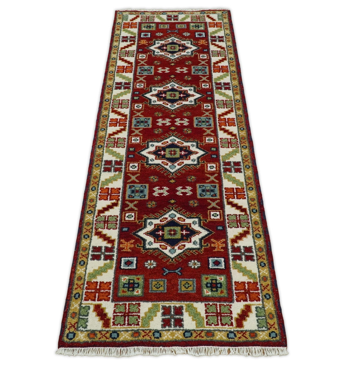 2.9x8 Hand Knotted Antique Kazak Runner Blue and Rust Traditional Tribal Armenian Rug | KZA6 - The Rug Decor