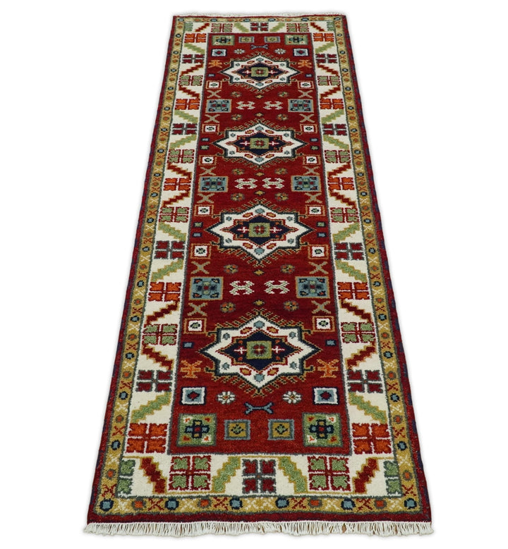 2.9x8 Hand Knotted Antique Kazak Runner Blue and Rust Traditional Tribal Armenian Rug | KZA6 - The Rug Decor