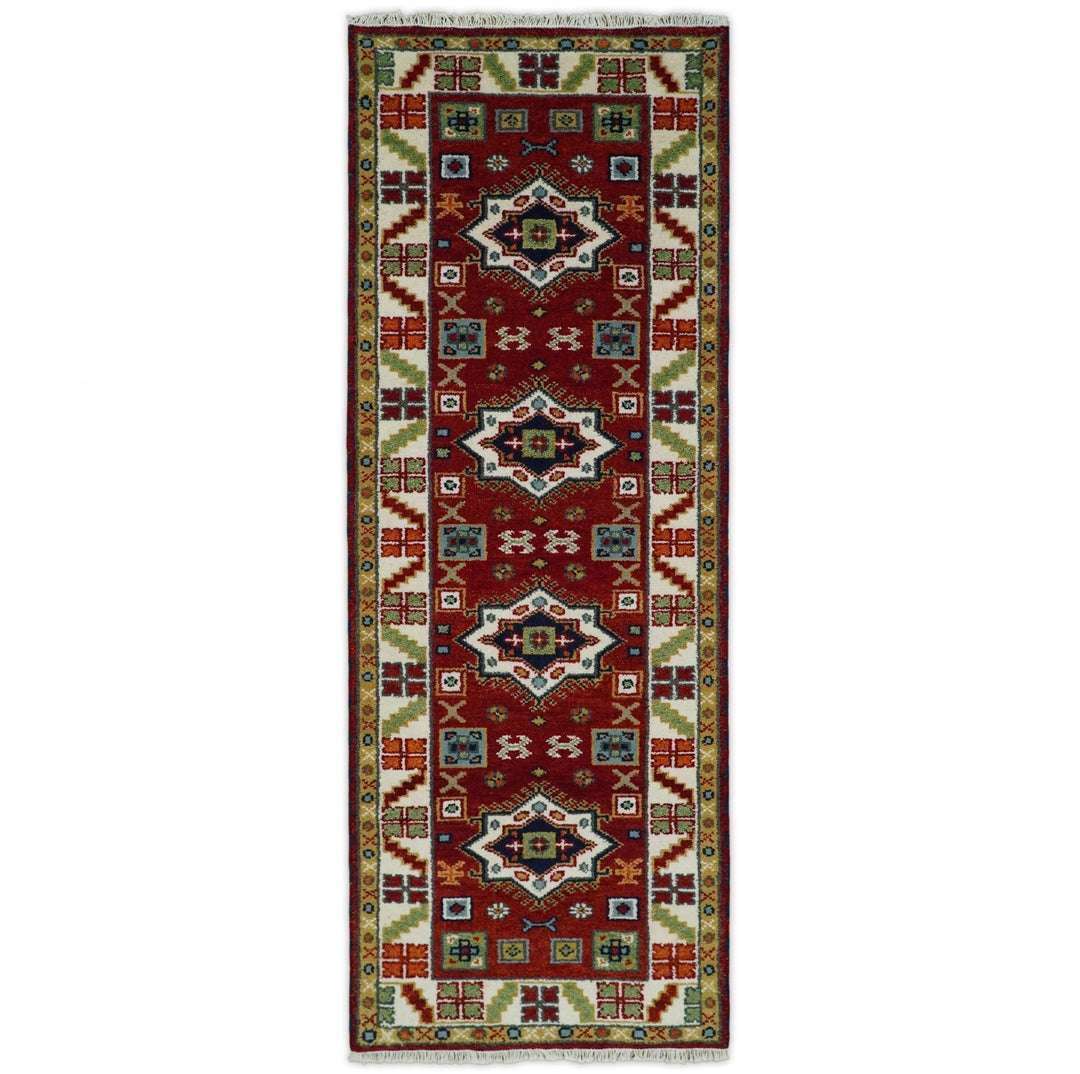 2.9x8 Hand Knotted Antique Kazak Runner Blue and Rust Traditional Tribal Armenian Rug | KZA6 - The Rug Decor