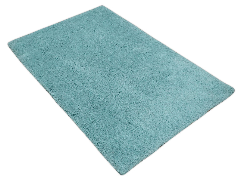 Solid Plush and Soft 3x5, 4x6 and 5x7 Hand Woven Shag Teal Area Rug
