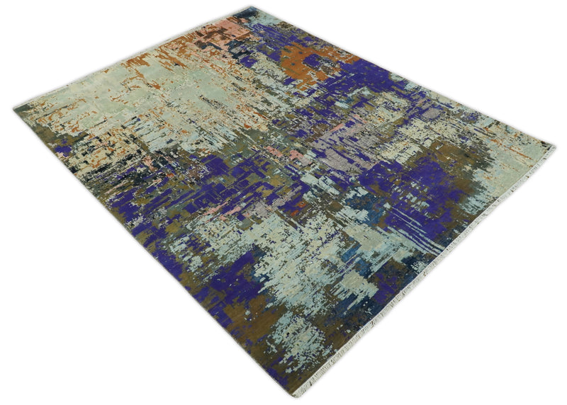 8x10 Fine Hand Knotted Beige Multicolor Modern Abstract Wool Area Rug | AGR40