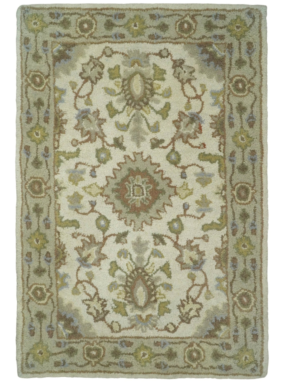 2x3 Brown and Beige Handmade Classic Vintage Design Wool Area Rug | TRDCP15723 - The Rug Decor