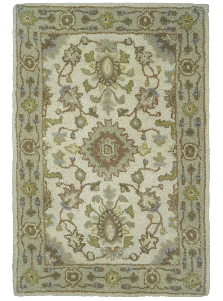 2x3 Brown and Beige Handmade Classic Vintage Design Wool Area Rug | TRDCP15723 - The Rug Decor