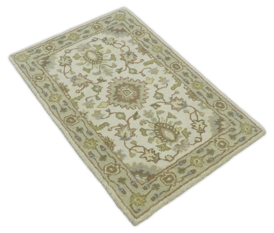 2x3 Brown and Beige Handmade Classic Vintage Design Wool Area Rug | TRDCP15723 - The Rug Decor