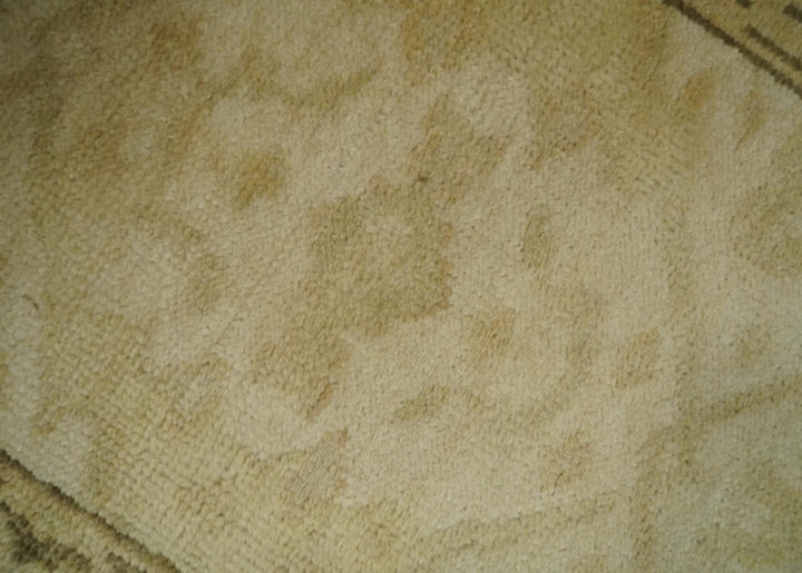 2x3 Hand Knotted Beige and Olive Traditional Persian Oushak Wool Rug | N323 - The Rug Decor