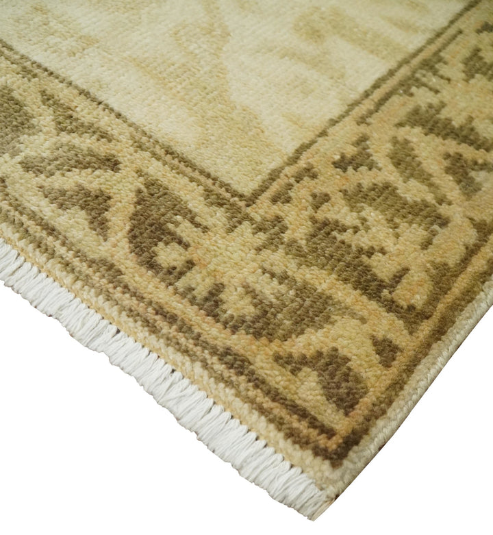 2x3 Hand Knotted Beige and Olive Traditional Persian Oushak Wool Rug | N323 - The Rug Decor