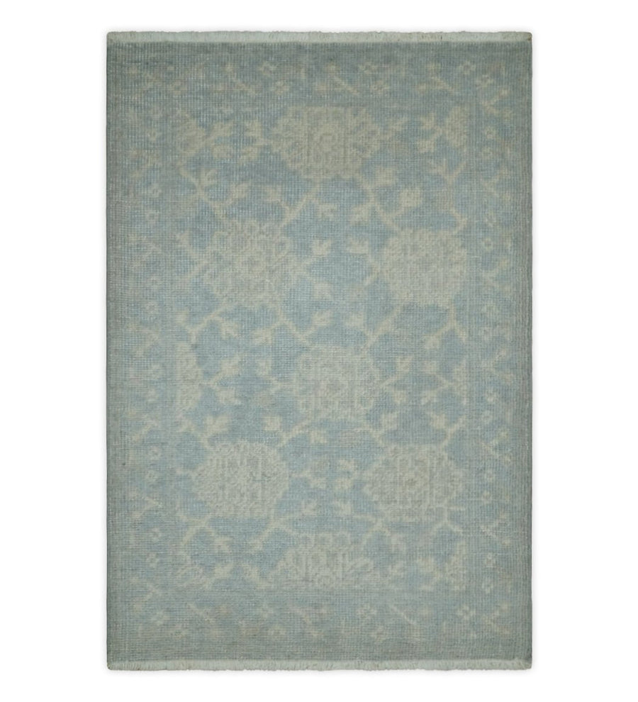 2x3 Hand Knotted Blue, Beige and Gray Traditional Persian Oushak Wool Rug | N7423 - The Rug Decor