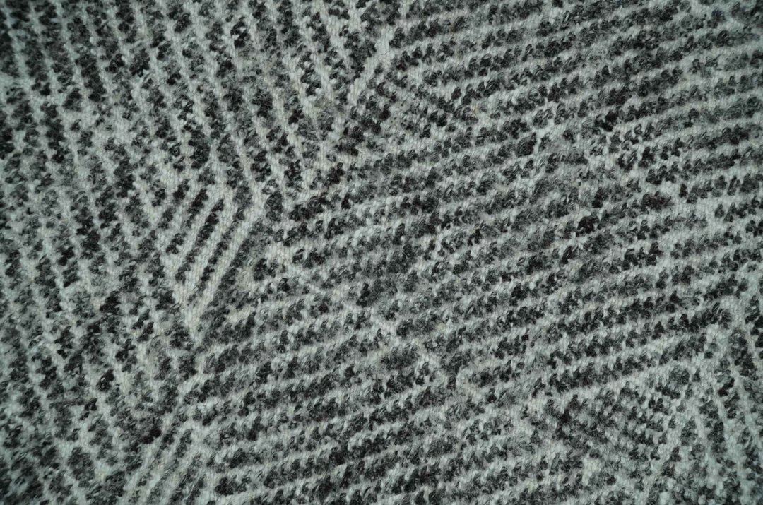 2x3 Hand Knotted Ivory and Charcoal Geometrical Design Wool Area Rug - The Rug Decor