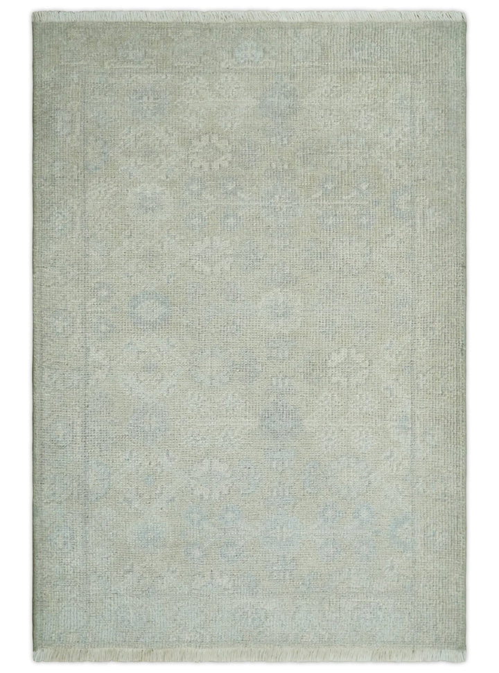 2x3 Hand Knotted Ivory and Gray Traditional Persian Oushak Wool Rug | N723 - The Rug Decor