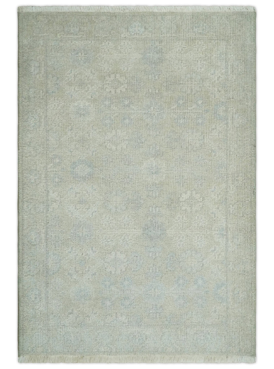 2x3 Hand Knotted Ivory and Gray Traditional Persian Oushak Wool Rug | N723 - The Rug Decor