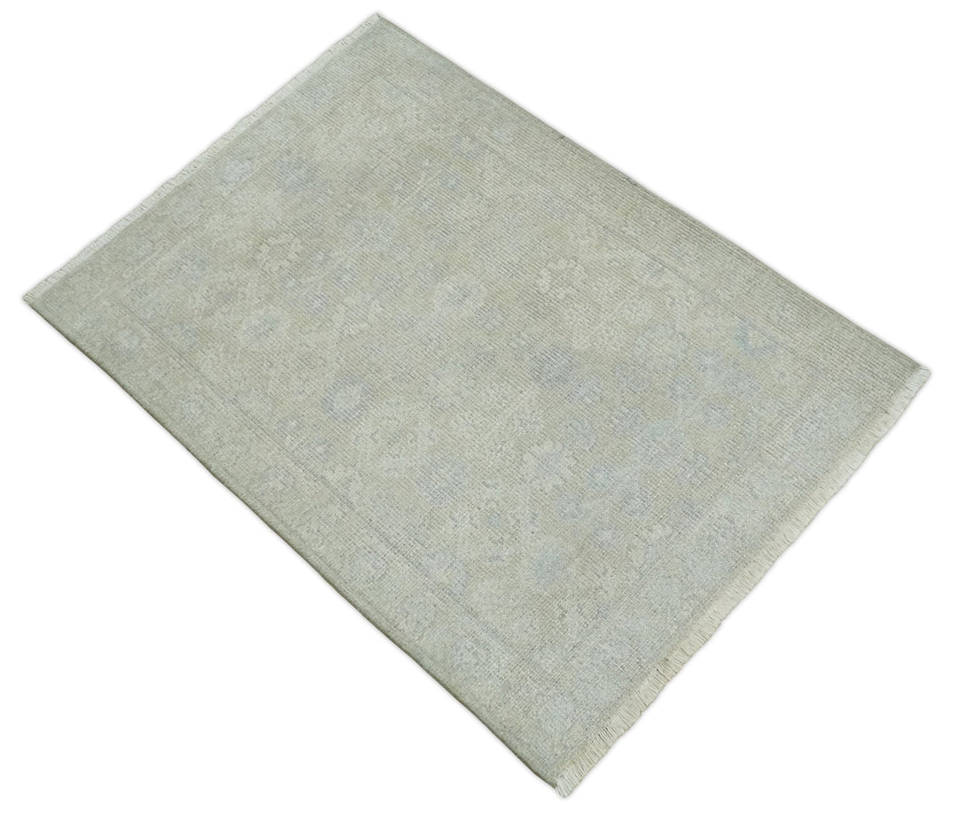 2x3 Hand Knotted Ivory and Gray Traditional Persian Oushak Wool Rug | N723 - The Rug Decor