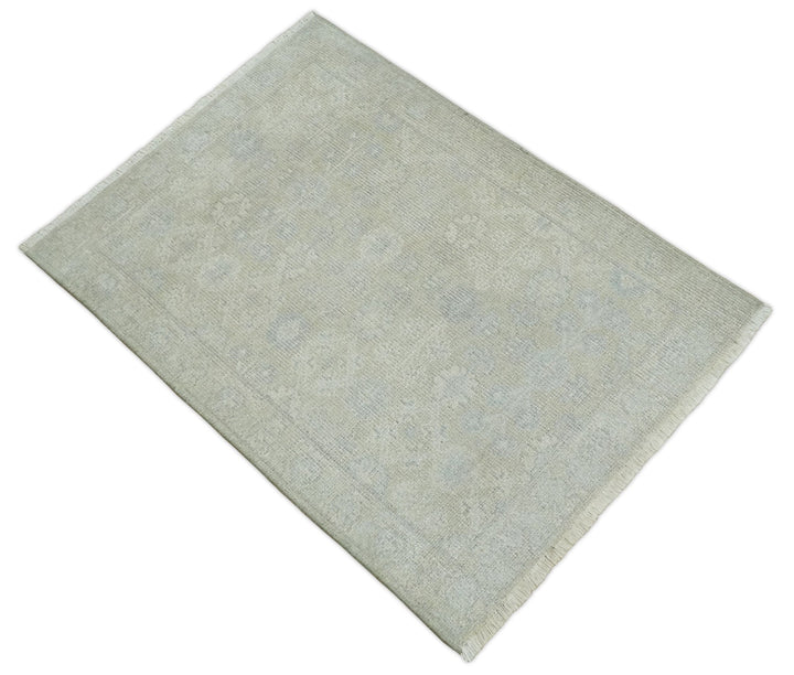 2x3 Hand Knotted Ivory and Gray Traditional Persian Oushak Wool Rug | N723 - The Rug Decor