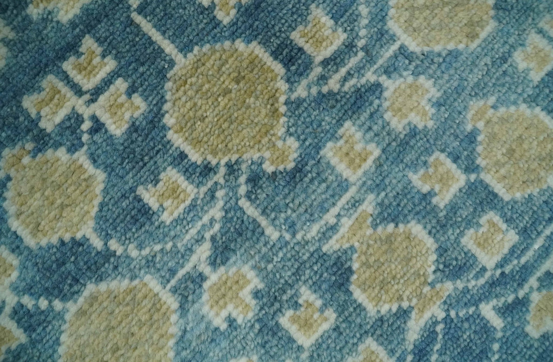 2x3 Hand Knotted Teal and Beige Balloon shape Oushak Wool Area Rug - The Rug Decor