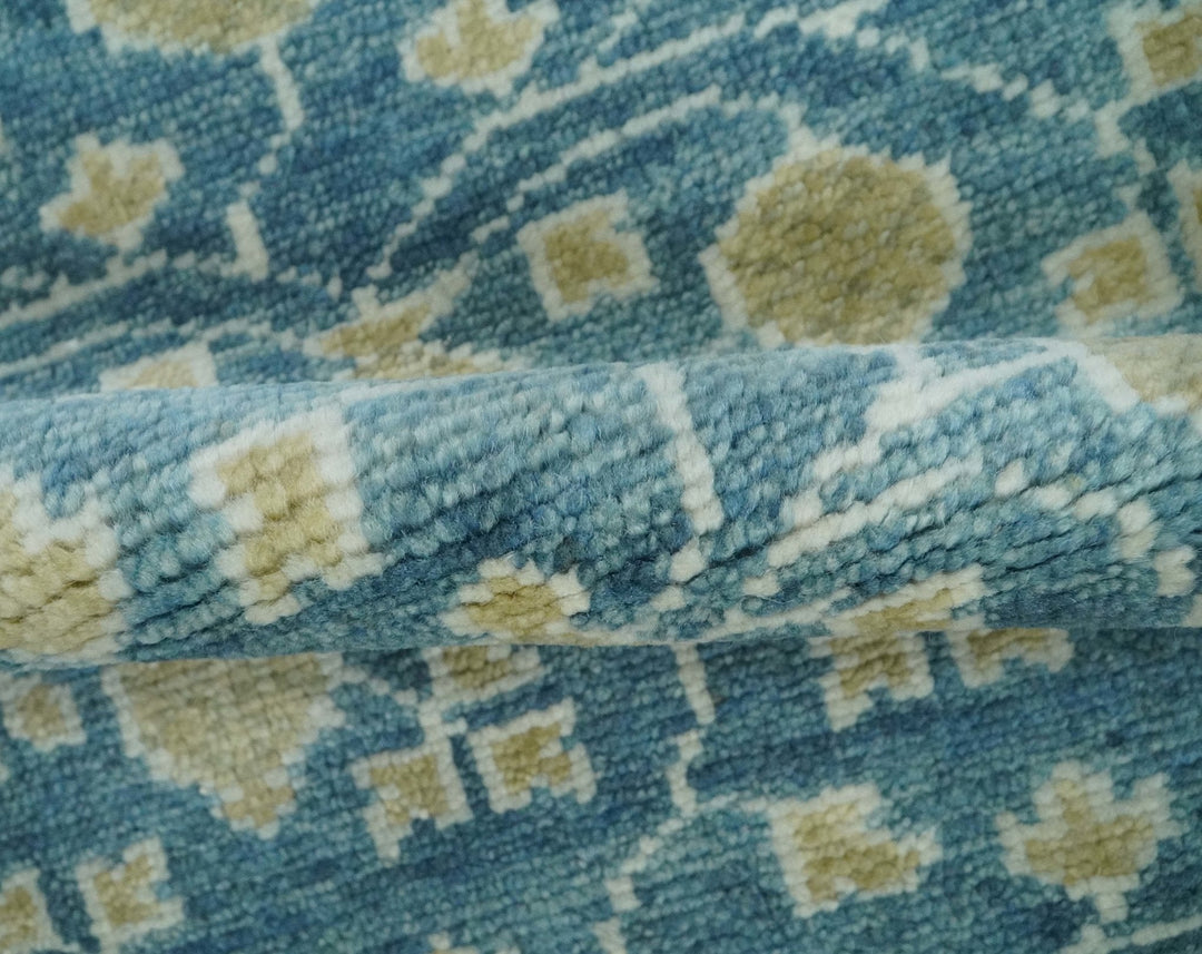 2x3 Hand Knotted Teal and Beige Balloon shape Oushak Wool Area Rug - The Rug Decor