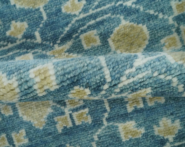 2x3 Hand Knotted Teal and Beige Balloon shape Oushak Wool Area Rug - The Rug Decor